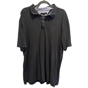 TOMMY HILFIGER Dark Gray Signature Core Flag Mesh Knit POLO Shirt XXL 2XL Cotton